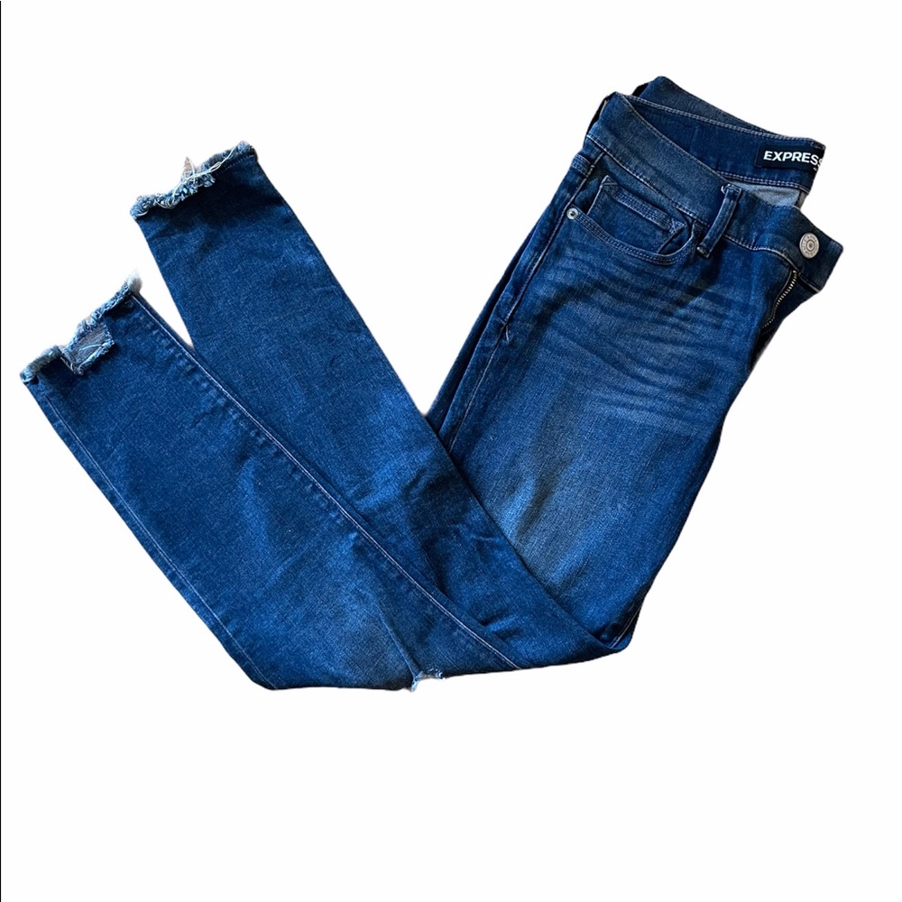 Express cut up stretch jeans - jagged bottom!